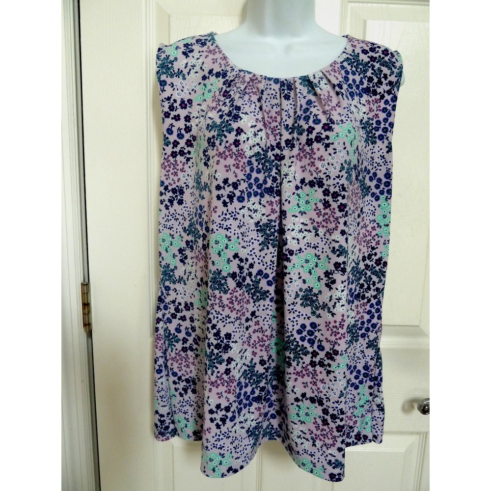 Liz Claiborne Career XXL Sleeveless Blouse Mini Floral Gathered Neck Office Top